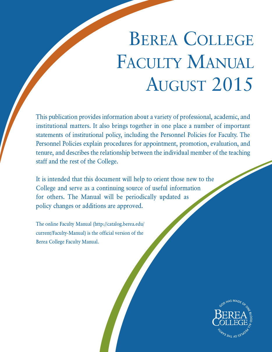 Berea College Faculty Manual, August 2015 Cover